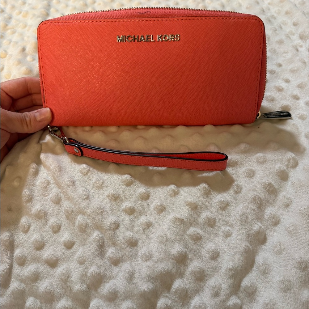 MICHAEL KORS Coral Zip-Around Wristlet Wallet
